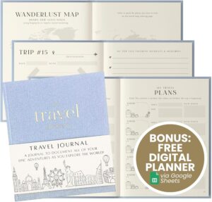 Inspired Ink Travel Journal for Women and Men Travel Bucket List Journal 210 Pages Traveler Adventure Notebook – Itinerary Planner Organizer & Traveling Memory Diary Memorial Gift for Travelers - Blue Brand: Inspired Ink